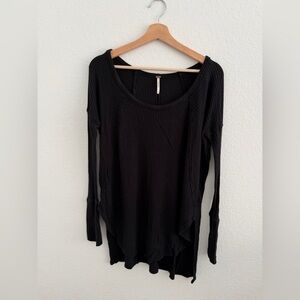 Free People Thermal Long Sleeve Waffle Knit Shirt Black size medium